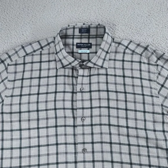Peter Millar Collection Shirt Mens Extra Large Gray Plaid Winter Soft Twill EUC - Picture 4 of 16